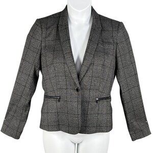 Calvin Klein Womens 10 Gray Houndstooth Windowpane Plaid Blazer Preppy Academia